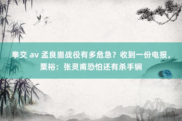 拳交 av 孟良崮战役有多危急？收到一份电报，粟裕：张灵甫恐怕还有杀手锏