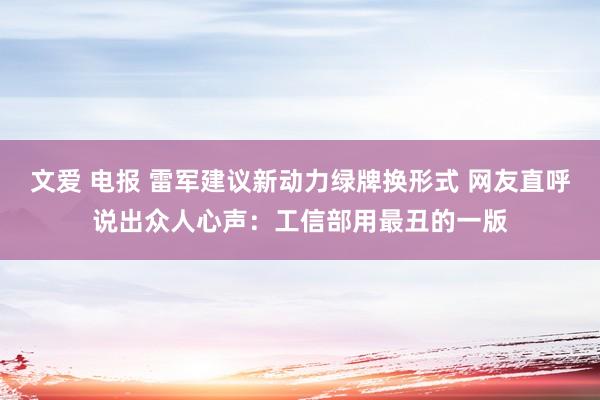 文爱 电报 雷军建议新动力绿牌换形式 网友直呼说出众人心声：工信部用最丑的一版